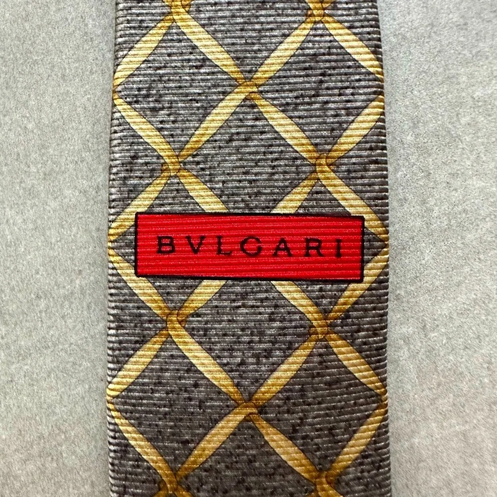 BVLGARI Grey-Green & Gold Seven Fold Tie